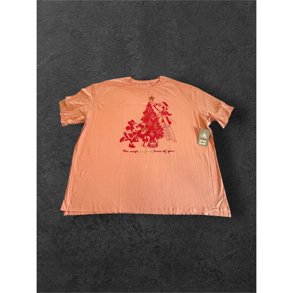 Disney Christmas T-Shirt Womens 1X 2024 NWT Mickey Minnie Holiday Glitter Tee